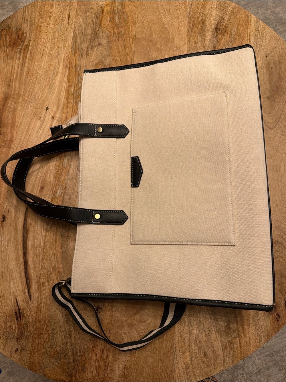 Missnine Canvas Tote Bag with Black Trim - Neutral Beige